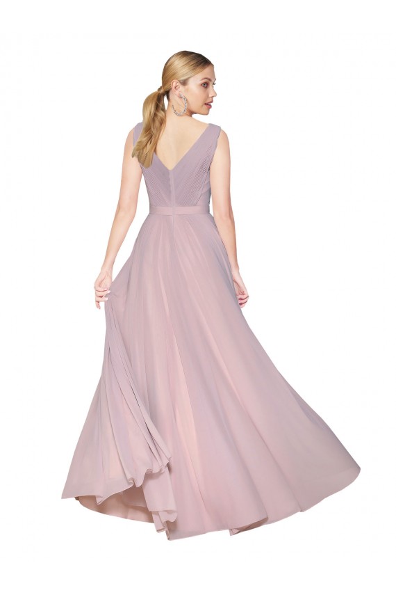 Purchase Draped V-Neck Long Chiffon Prom Dress with Shirred Bodice