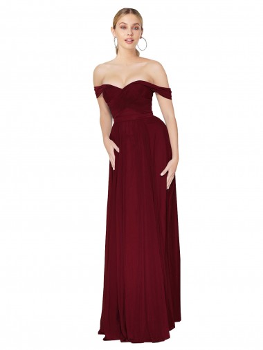 Purchase Shirred Sweetheat Neckline Off the Shoulder Long Chiffon Prom Dress