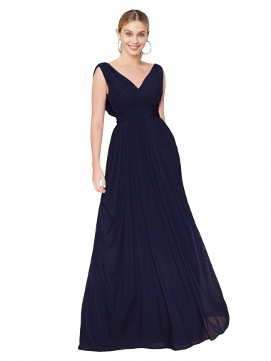 Purchase Draped Long V-Neck Floor Length Chiffon Prom Dress