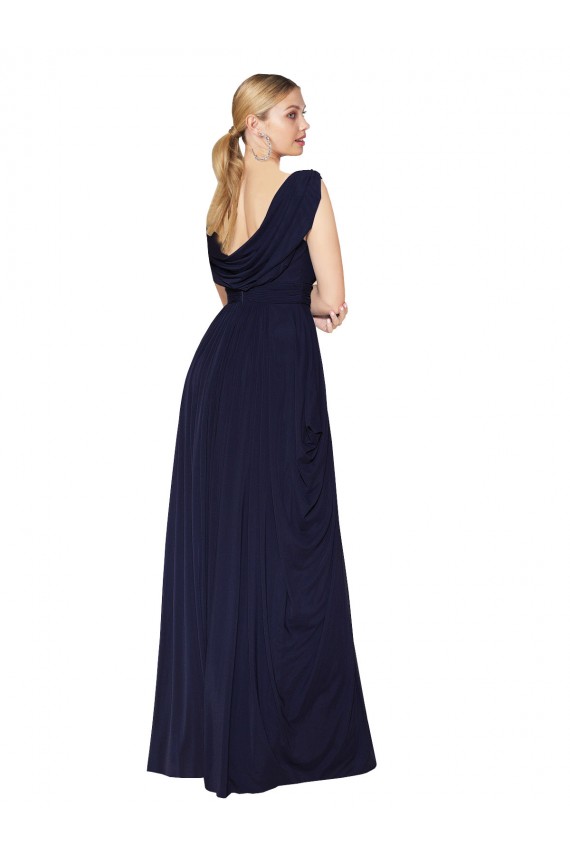 Purchase Draped Long V-Neck Floor Length Chiffon Prom Dress