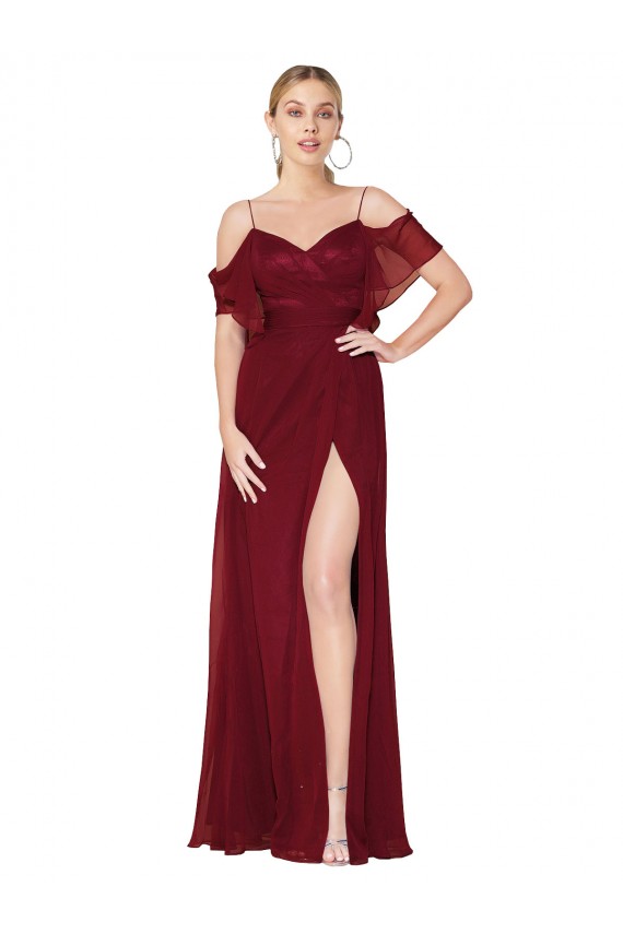 Purchase Cold Shoulder Long Mermaid Chiffon Prom Dress with Straps