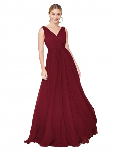 Purchase Draped A-Line V-Neck Floor Length Chiffon Prom Dress