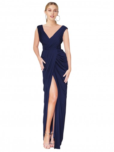 Purchase Draped V-Neck Long Chiffon Prom Dress with Front Slit