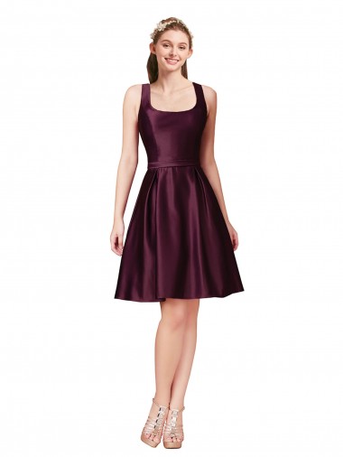 Purchase Classic Knee Length Satin Cocktail Prom Dress / Homecoming Dress with V Back and Bow Detail