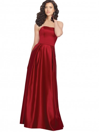 Purchase Strapless Satin Prom Dress with Beaded Pocket and Soft Pleating