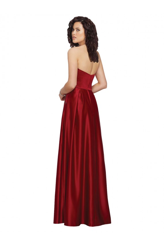 Purchase Strapless Satin Prom Dress with Beaded Pocket and Soft Pleating