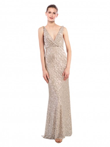 Purchase Faux Surplice V-Neck Slim Sparkling Sequin Prom Dress