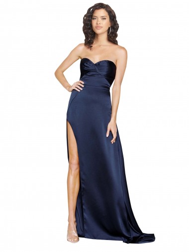 Purchase Knotted Sweetheart Silky Satin Prom Dress with High Side Split