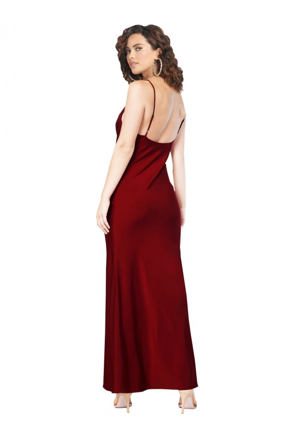 Purchase Cowl Neck Low Back Silky Satin Prom Dress with Thin Back Straps