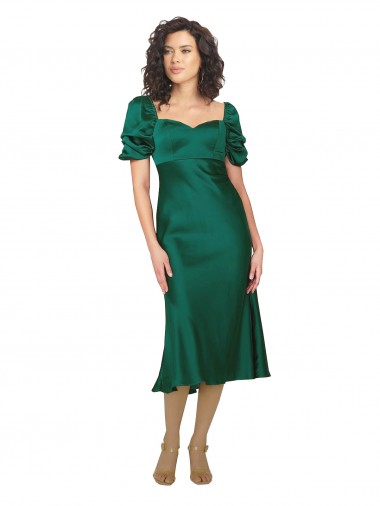 Purchase Ruched Sleeve Silky Satin Prom Dress