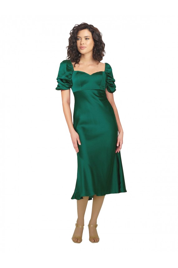 Purchase Ruched Sleeve Silky Satin Prom Dress