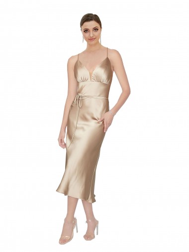 Purchase Empire Waist Silky Satin Midi Length Cocktail Dress / Prom Dress