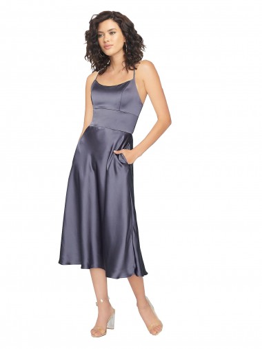 Purchase Midi Length Silky Satin Cocktail Prom Dress / Homecoming Dress with Open Tied Back
