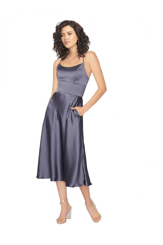 Purchase Midi Length Silky Satin Cocktail Prom Dress / Homecoming Dress with Open Tied Back