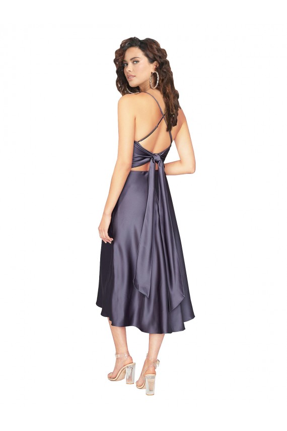 Purchase Midi Length Silky Satin Cocktail Prom Dress / Homecoming Dress with Open Tied Back