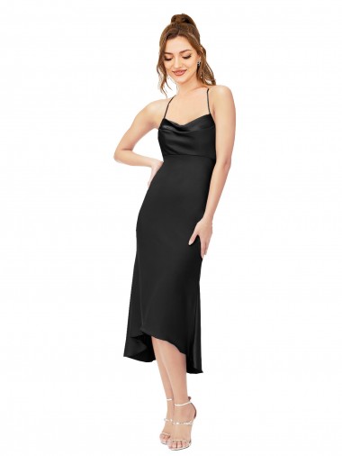 Purchase High Low Silky Satin Cowl Neck Midi Length Cocktail Prom Dress / Homecoming Dress