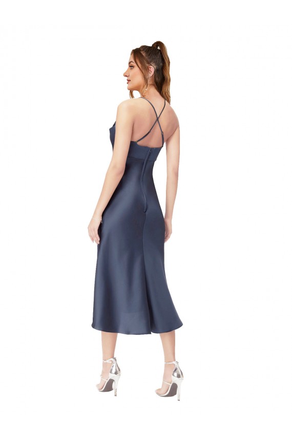 Purchase High Low Silky Satin Cowl Neck Midi Length Cocktail Prom Dress / Homecoming Dress