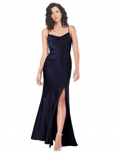 Purchase Draped Cowl Neck Silky Satin Prom Dress with Skirt Slit