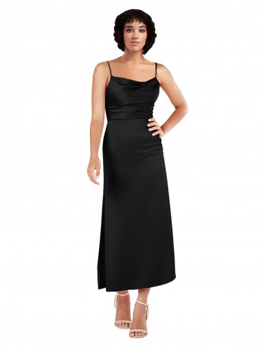Purchase Cowl Neck Tea-Length Short Silky Satin Cocktail Prom Dress / Homecoming Dress with Skirt Slit