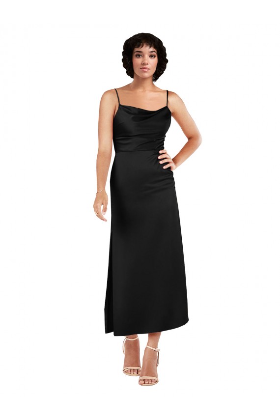 Purchase Cowl Neck Tea-Length Short Silky Satin Cocktail Prom Dress / Homecoming Dress with Skirt Slit