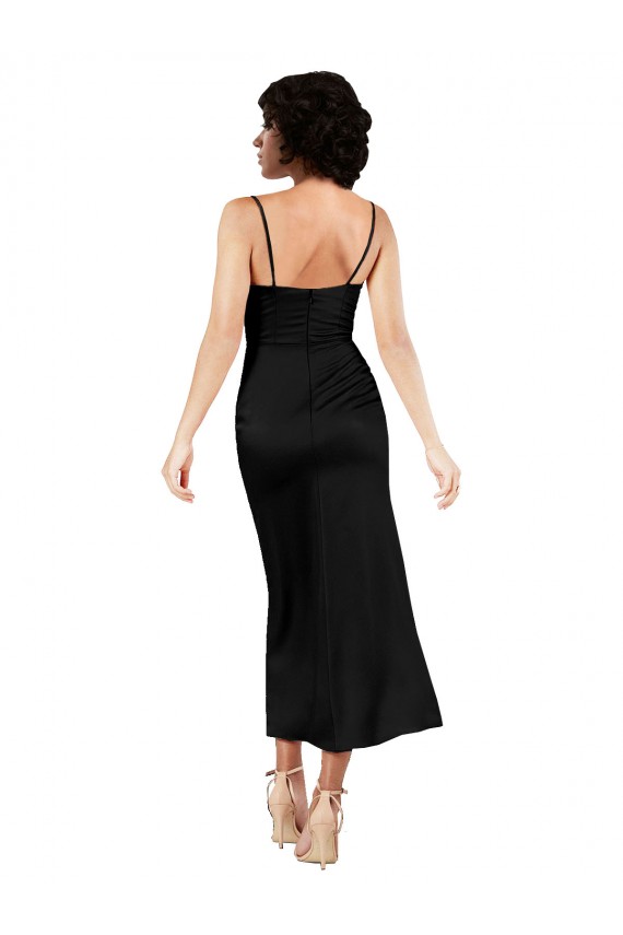 Purchase Cowl Neck Tea-Length Short Silky Satin Cocktail Prom Dress / Homecoming Dress with Skirt Slit