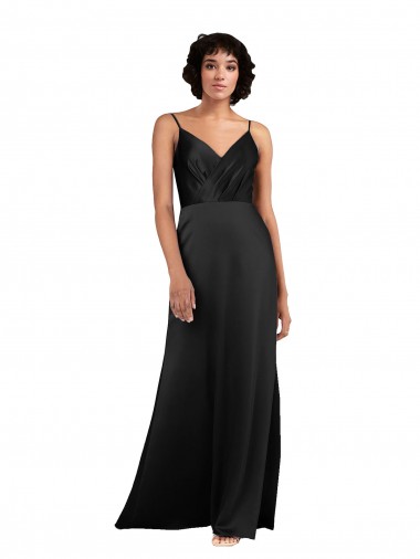 Purchase Full Length V-Neckline Silky Satin Prom Dress with Spaghetti Straps