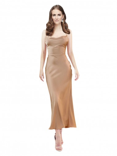 Purchase Cowl Neck Silky Satin Midi Length Cocktail Prom Dress / Homecoming Dress Low Back