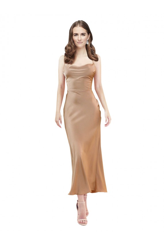 Purchase Cowl Neck Silky Satin Midi Length Cocktail Prom Dress / Homecoming Dress Low Back