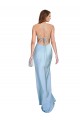 Purchase Open Back with Ties Cowl Neck Sheath Silky Satin Long Bridessmaid Dress
