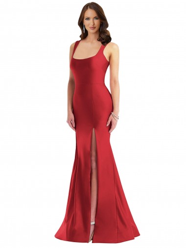 Purchase Square Neck Silky Satin Mermaid Prom Dress with Side Slit