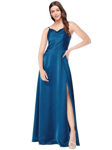 Purchase Cowl Neck Salky Satin Prom Dress