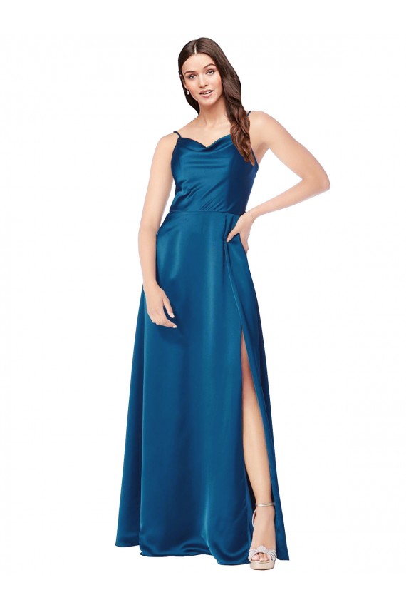 Purchase Cowl Neck Salky Satin Prom Dress