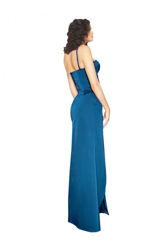 Purchase Full Length Bustier Style Long Silky Satin Prom Dress with Low Back