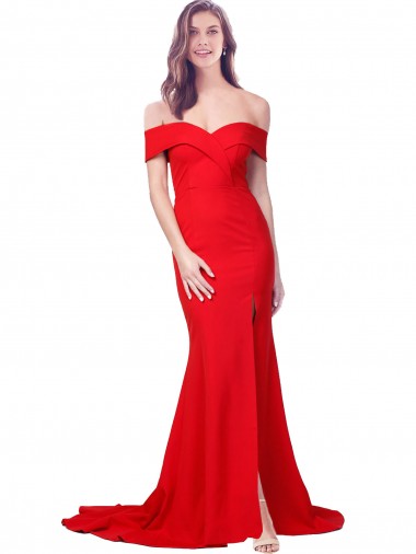 Purchase Criss Cross Full Length Long Crepe Prom Dress with Side Split