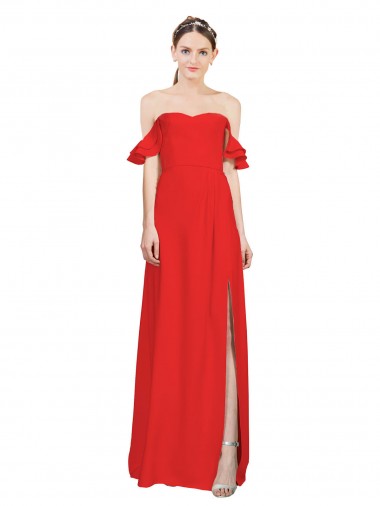 Purchase Double Ruffle Flounce Sleeves Crepe Prom Dress with Slit