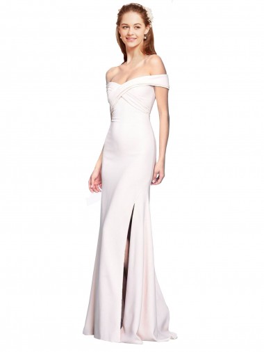 Purchase Criss Cross Off the Shoulder Crepe Prom Dress with Side Slit