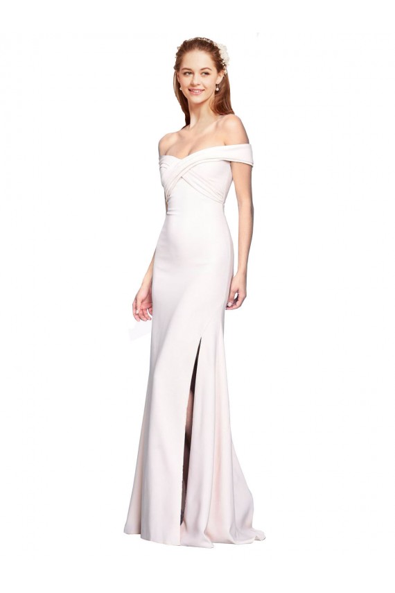 Purchase Criss Cross Off the Shoulder Crepe Prom Dress with Side Slit