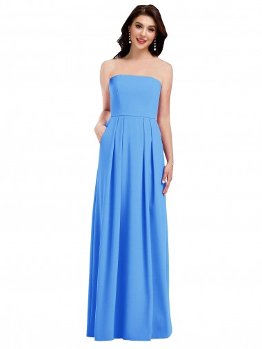 Purchase Strapless Pleated Skirt Crepe Prom Dress with Pockets
