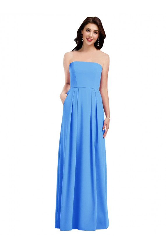 Purchase Strapless Pleated Skirt Crepe Prom Dress with Pockets