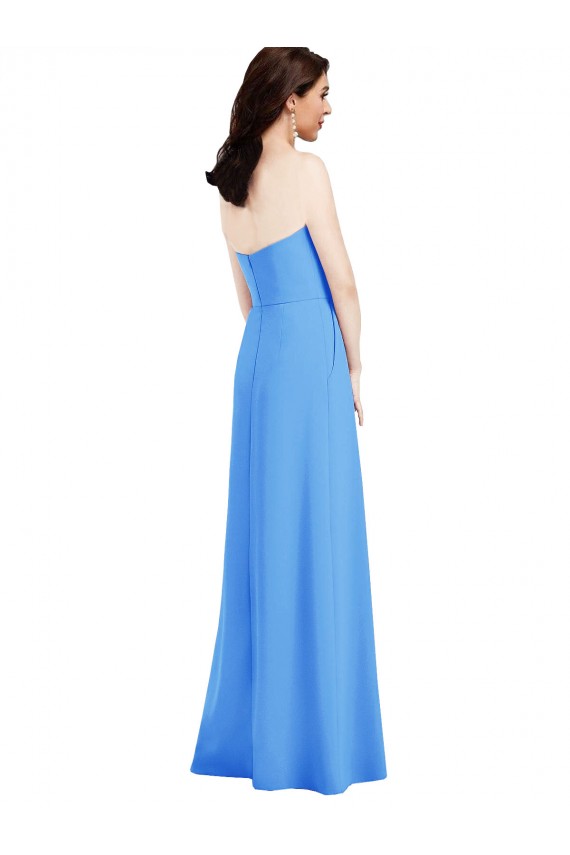 Purchase Strapless Pleated Skirt Crepe Prom Dress with Pockets