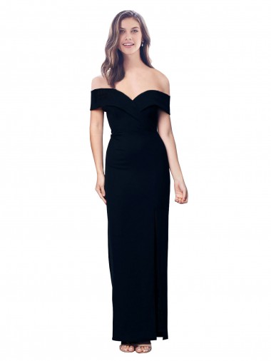 Purchase Off the Shoulder Long Full Length Crepe Prom Dress with Side Split