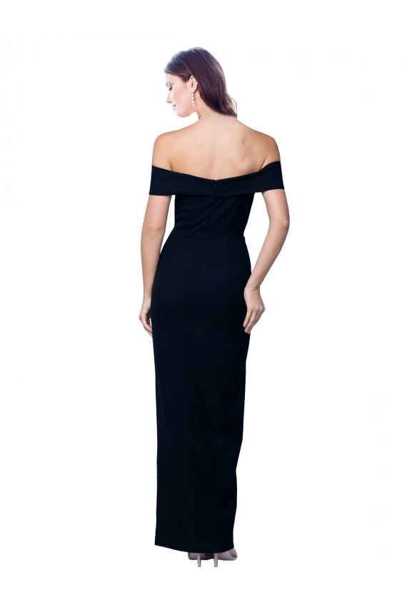 Purchase Off the Shoulder Long Full Length Crepe Prom Dress with Side Split