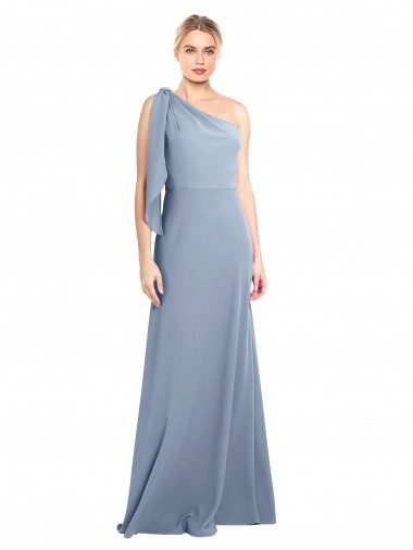 Purchase Draped Flutter Sleeves One Shoulder Stretch Crepe Prom Dress