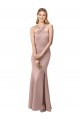 Purchase Long Floor Length High Neck Fit and Flare Stretch Crepe Prom Dress with Side Slit
