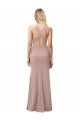 Purchase Long Floor Length High Neck Fit and Flare Stretch Crepe Prom Dress with Side Slit