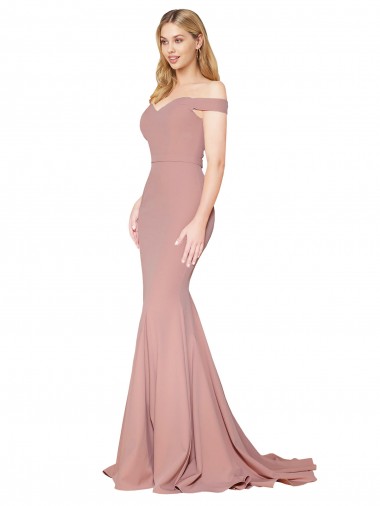 Purchase Off the Shoulder Sweetheart Long Sweep Train Crepe Prom Dress