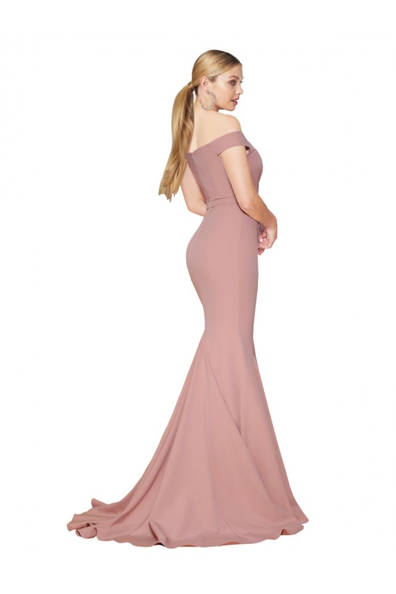 Purchase Off the Shoulder Sweetheart Long Sweep Train Crepe Prom Dress
