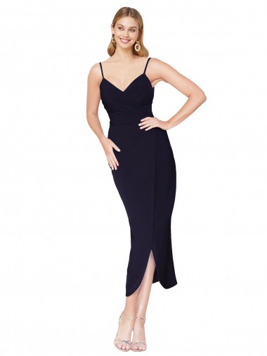 Purchase High Neck Spaghetti Straps Crepe Short Wrap Cocktail Prom Dress / Homecoming Dress