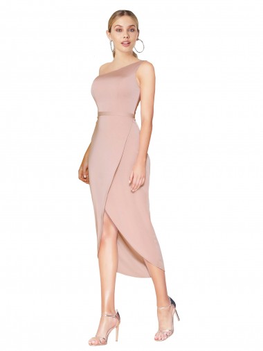 Purchase Knee Length One Shoulder Crepe Short Wrap Cocktail Prom Dress / Homecoming Dress