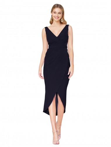 Purchase Short Knee Length V-Neck Crepe Cocktail Wrap Cocktail Prom Dress / Homecoming Dress